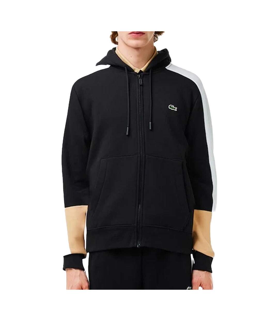 Sweat noir homme lacoste colorblock hoodie-1