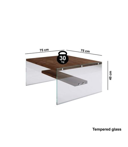 Table basse carrée 1 étagère en bois de pin et sa structure en verre - Marron