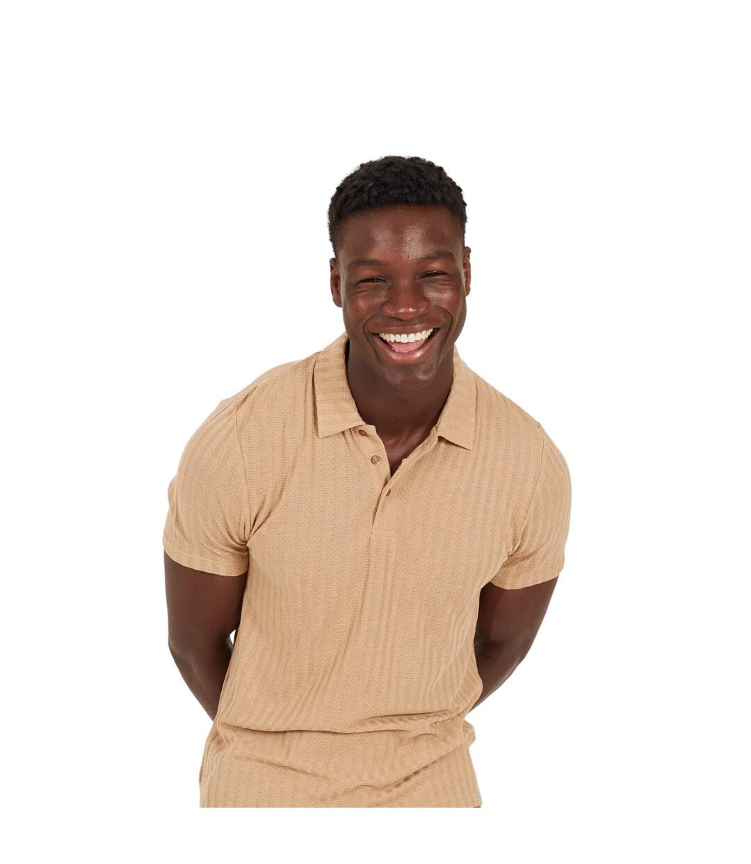 Mens Textured Short-sleeved Polo Shirt Taupe Brave Soul-4