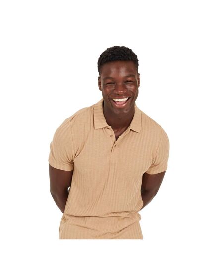 Mens Textured Short-sleeved Polo Shirt Taupe Brave Soul