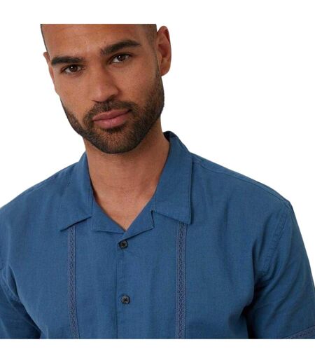 Mens Embroidered Collared Short-sleeved Bowling Shirt Denim Threadbare