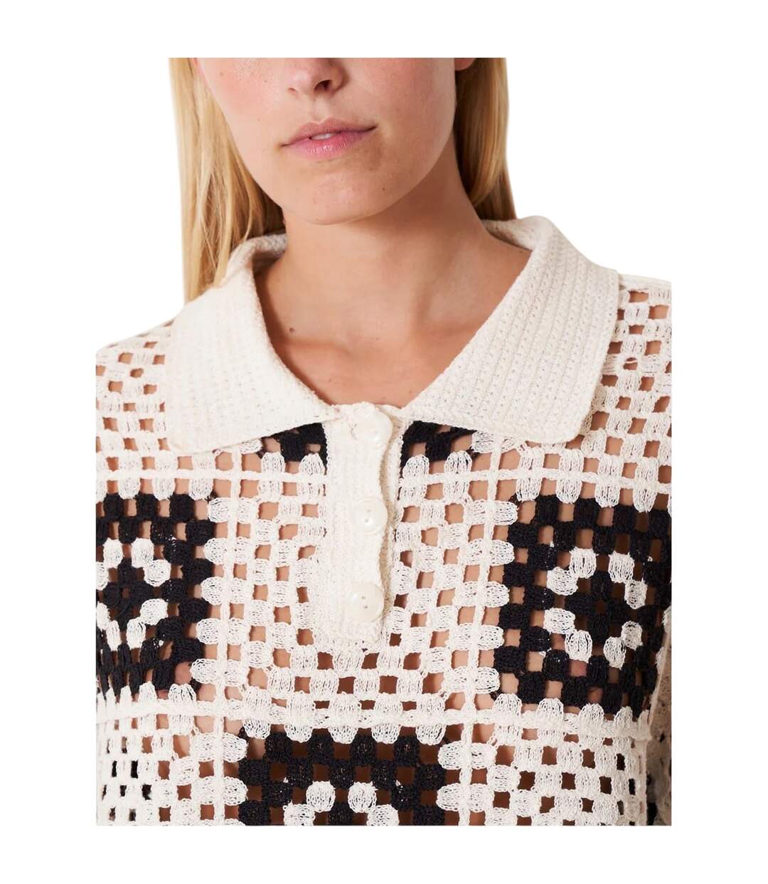 Polo Motif/style Crochet Anaya Femme Noir Crème Edited-4