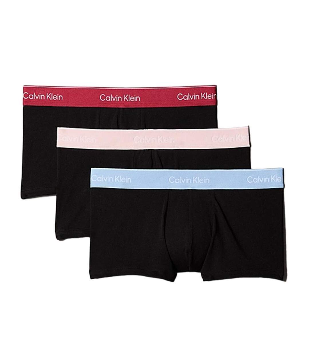 x3 boxers noir/rose/bleu homme calvin klein rise trunk-1