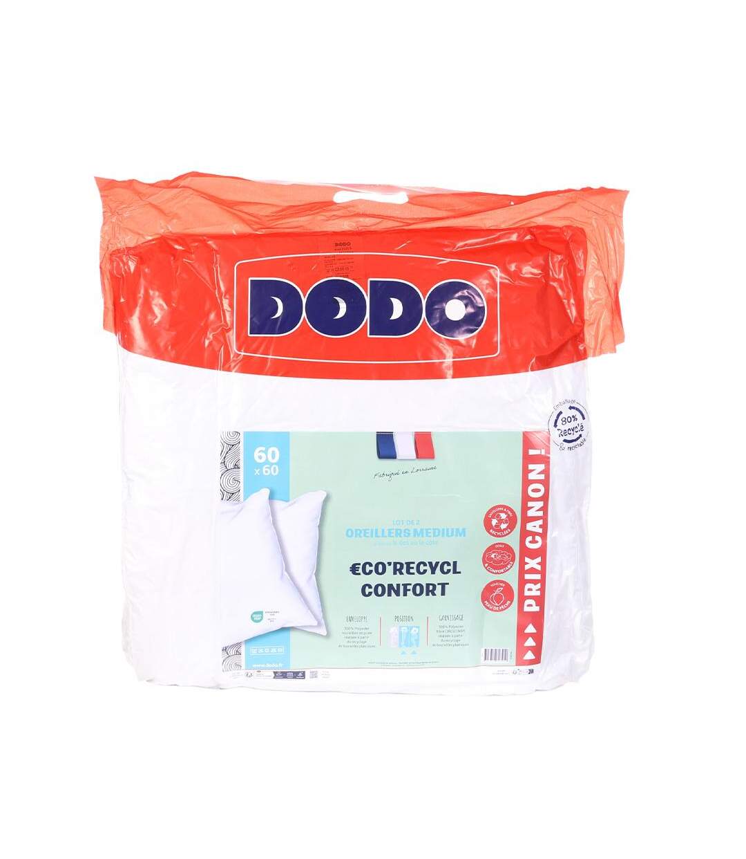 X2 oreillers blanc dodo lot 2 confort 60x60-1