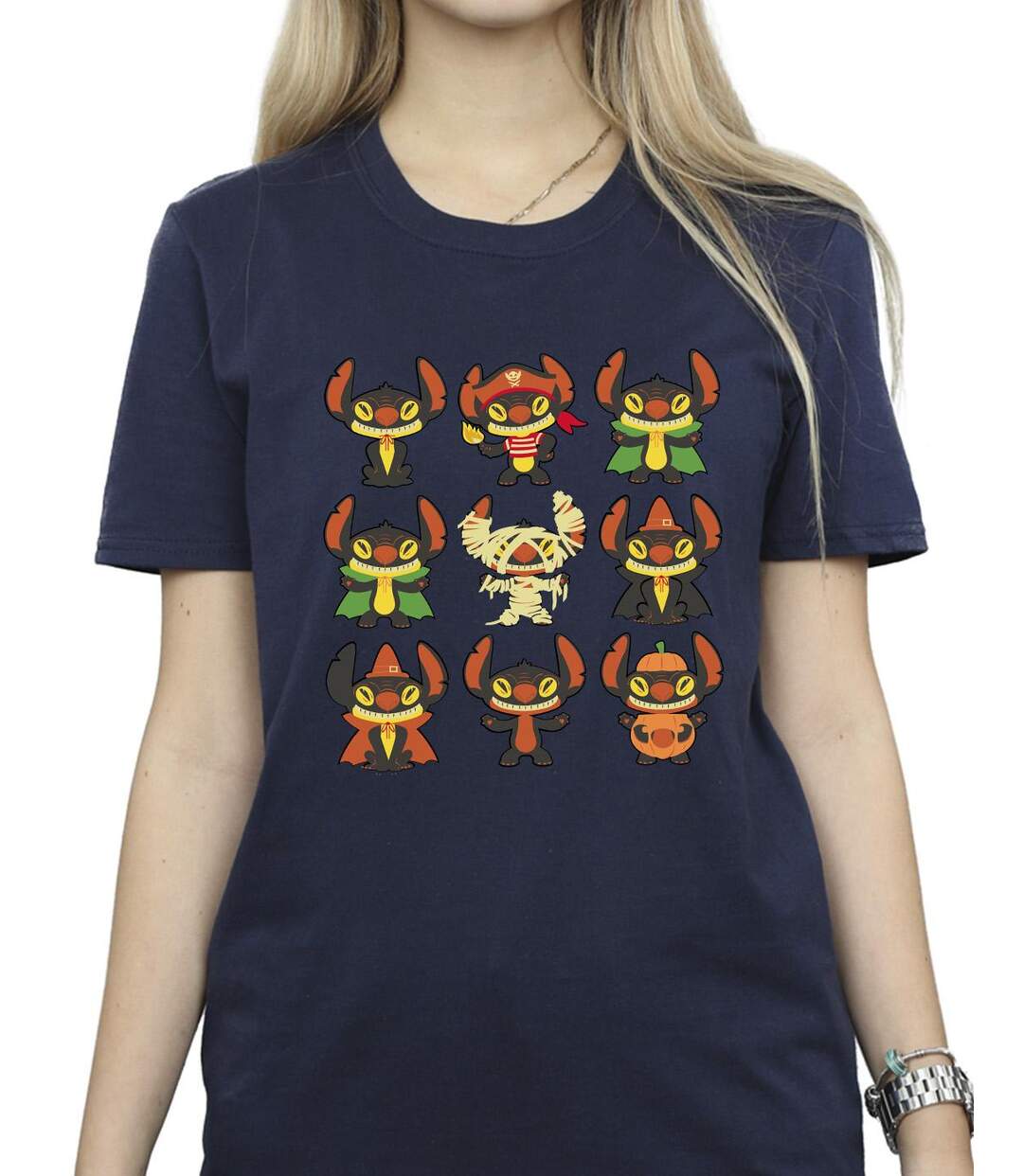Disney Womens/Ladies Lilo & Stitch Halloween Costumes Cotton Boyfriend T-Shirt (Bleu marine) - UTBI30511-3