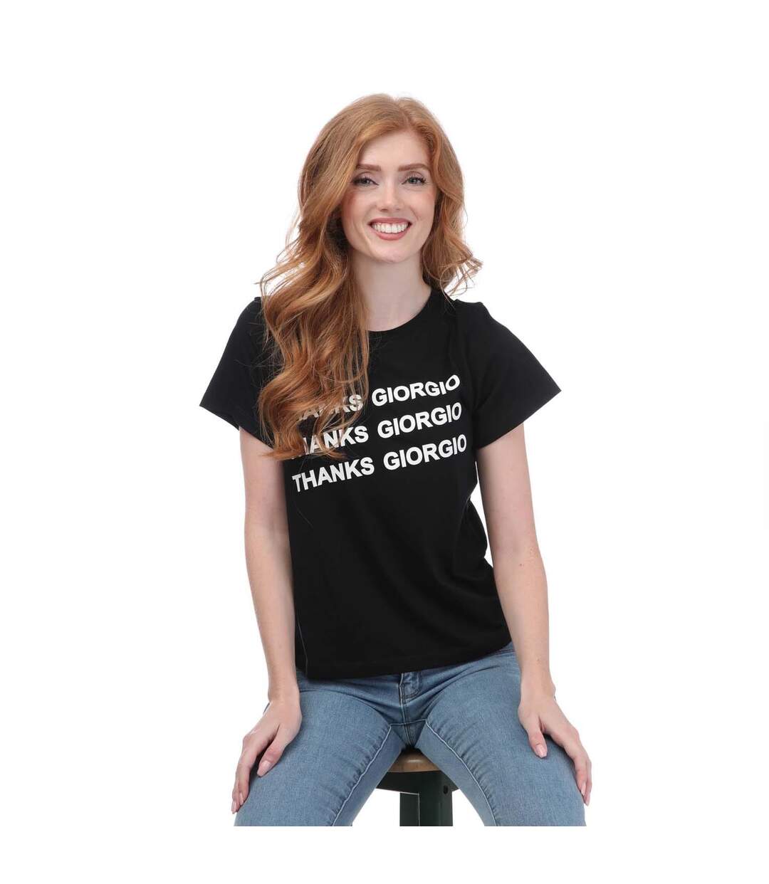 Womens/ladies stacked logo t-shirt black Armani-4