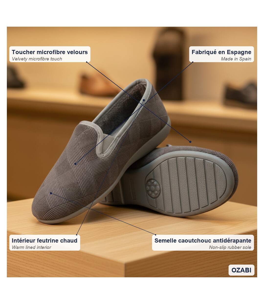 OZABI Charentaises Homme Toucher Velours Microfibre, Fabriquées en Espagne-4