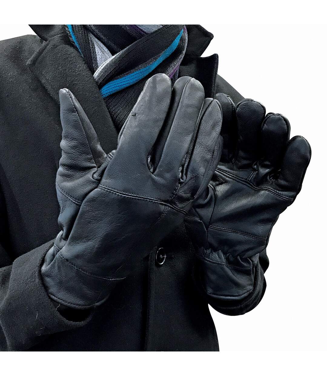 Homme Gants Cuir en Noir | THMO | Doublés Polaire Gants Thinsulate Chaudes-5