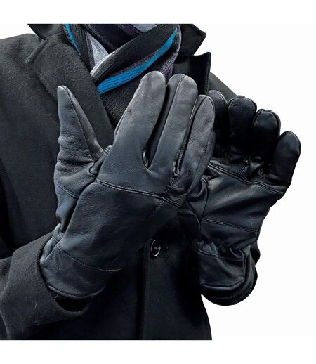 Homme Gants Cuir en Noir | THMO | Doublés Polaire Gants Thinsulate Chaudes