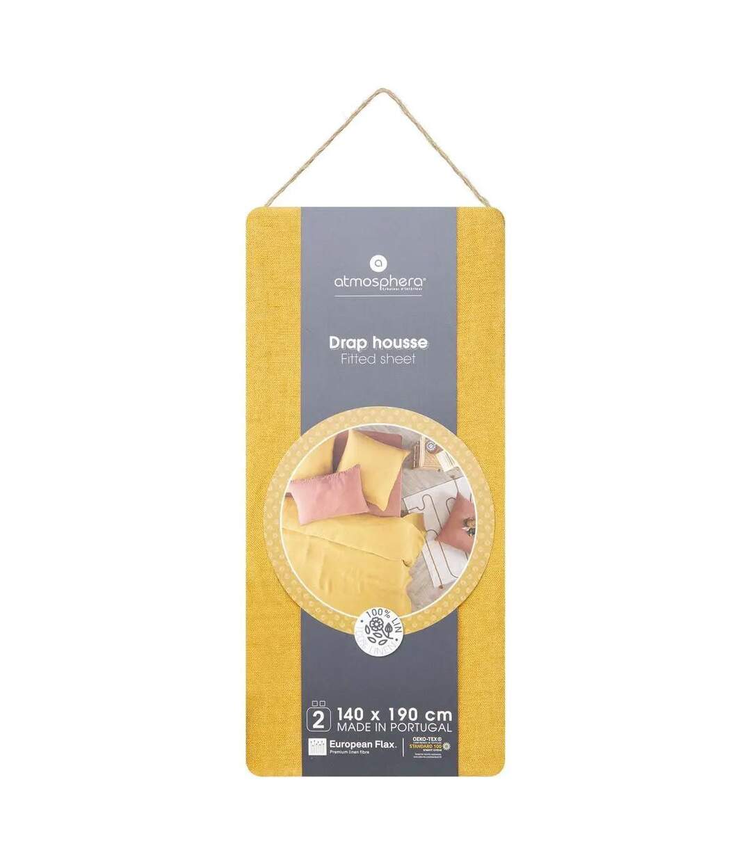 Drap Housse en Lin Adorable 140x190cm Jaune Ocre-4