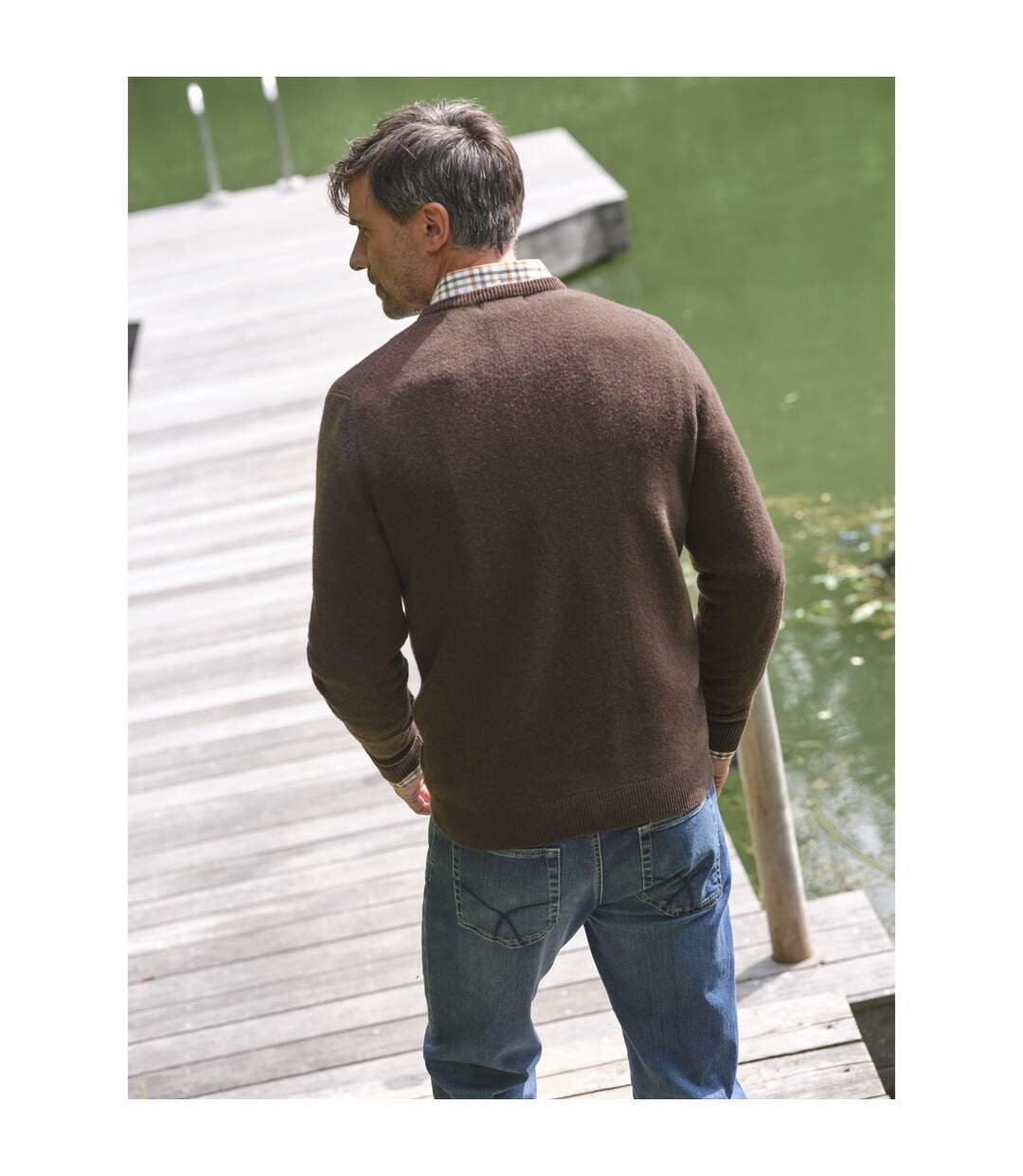 Pull À Col Ras Du Cou En Laine D'agneau Pour Hommes Marron WoolOvers-2