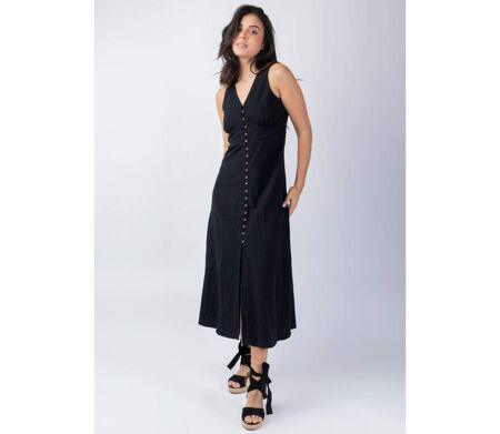 Robe longue féminine SERAPHINE unie noire Coton Du Monde