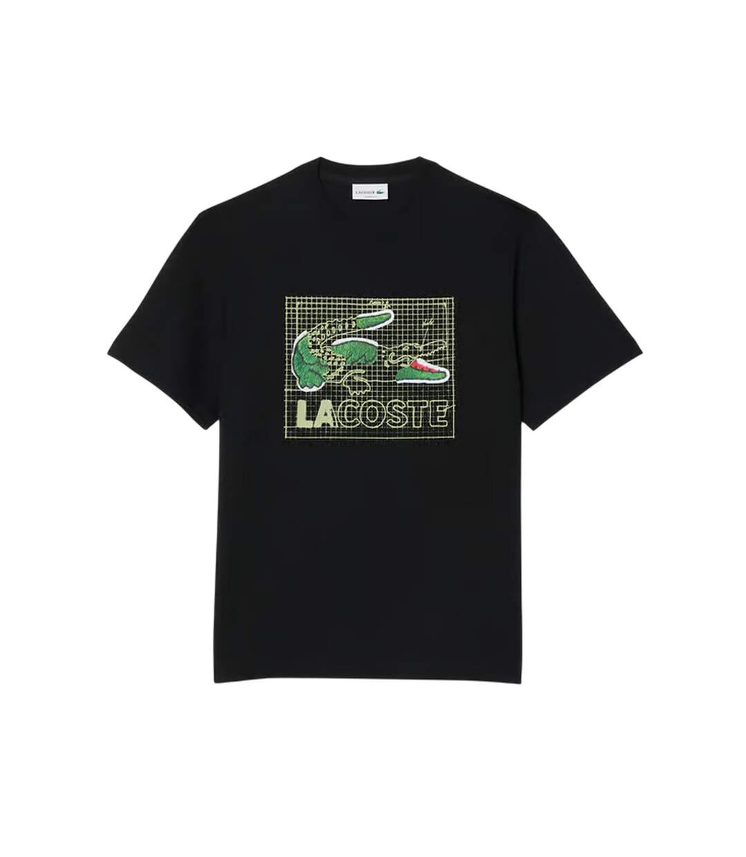 Mens Grid Crocodile Cotton T-shirt Black Lacoste-2