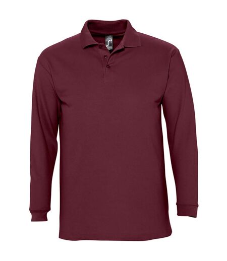 SOLS Mens Winter II Long Sleeve Pique Cotton Polo Shirt (Burgundy)