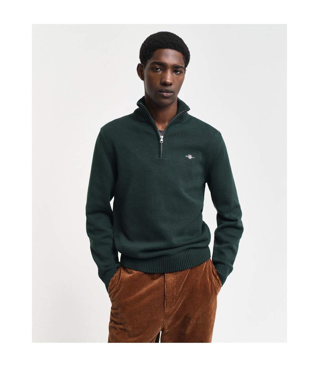 Mens Micro Textured Half Zip Sweatshirt Tartan Green Gant-1