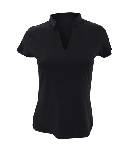 T-shirt À Manches Courtes Et Col Mandarin Femme Noir Kustom Kit