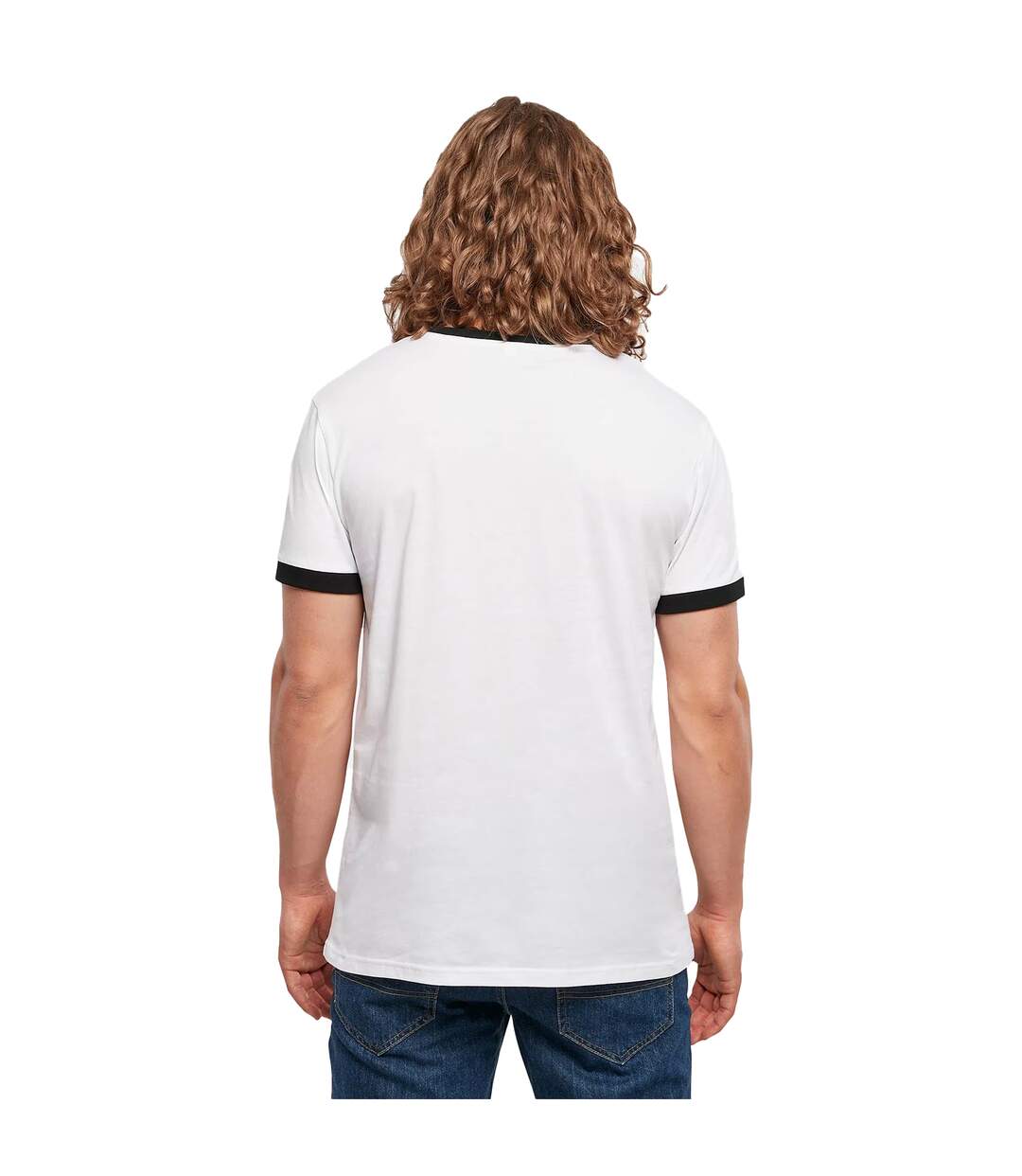 T-shirt Ringer Pour Hommes Blanc Noir Build Your Brand-3