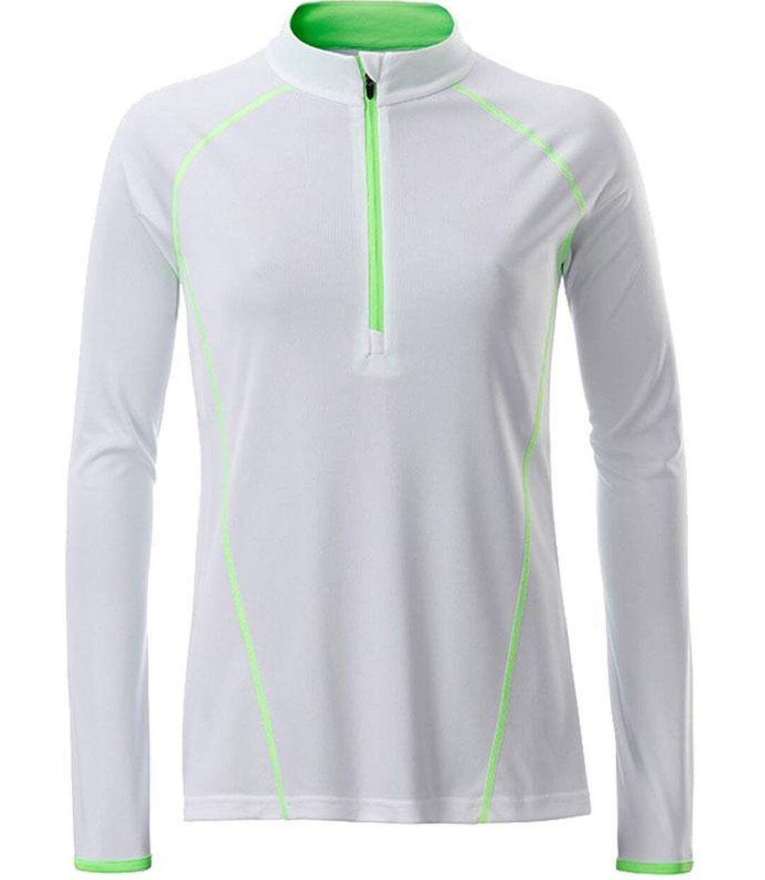 Maillot running respirant manches longues - Femme - JN497 - blanc et vert vif-2