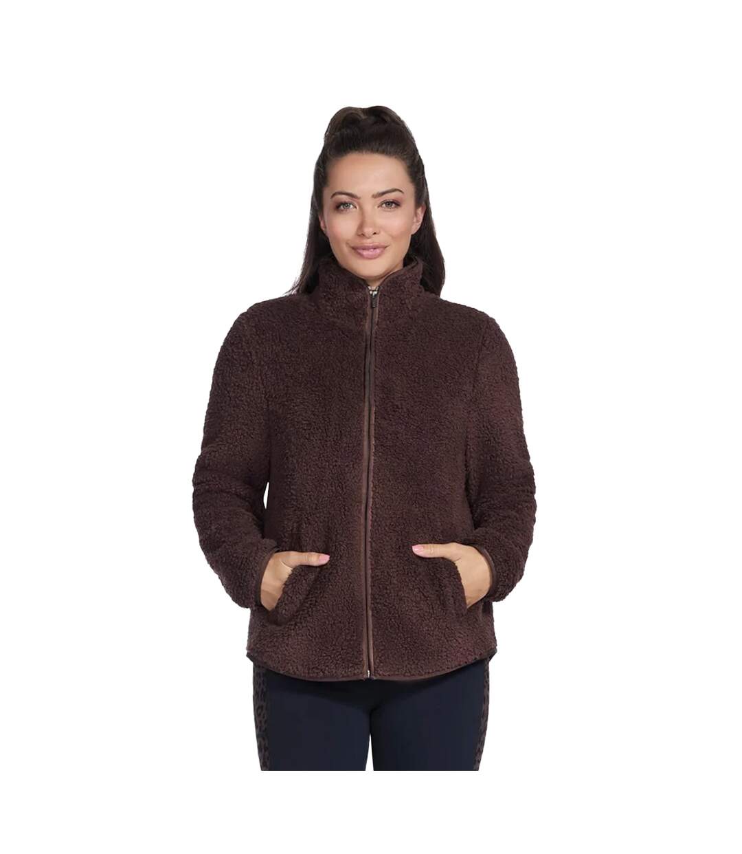 Womens/ladies Sherpa Jacket Coffee Skechers-2