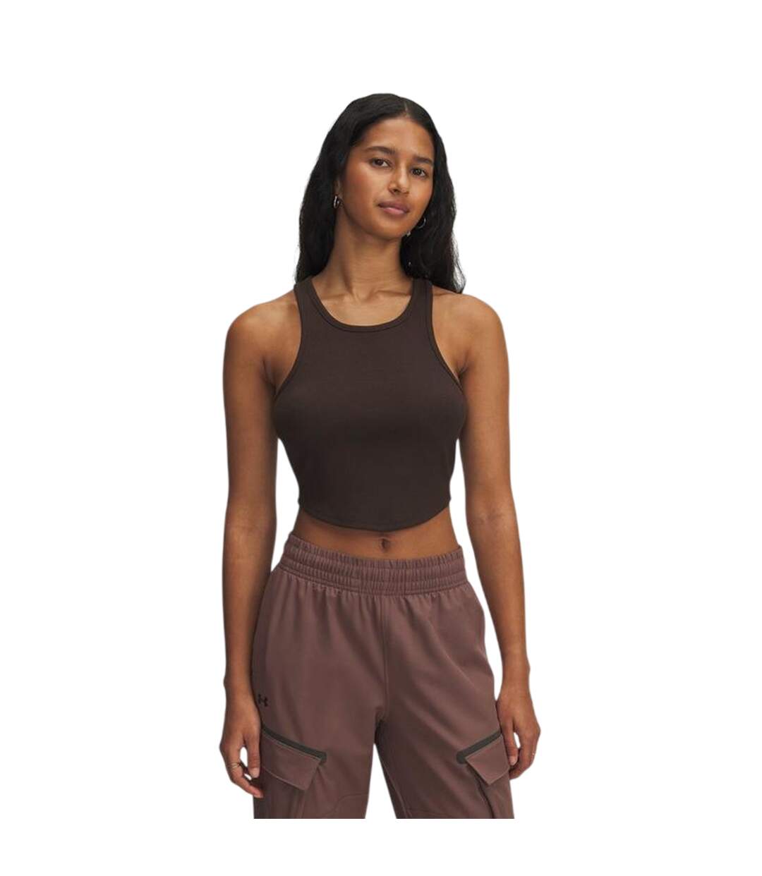 Womens/ladies Ua Rival Ribbed Slim Tank Top Brown Under Armour-1