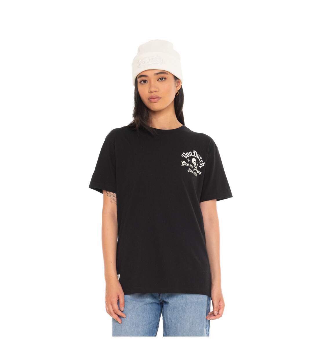 T-shirt femme col rond avec imprimé devant et dos Rose Vondutch-1