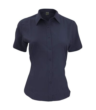 Henbury Womens/Ladies Wicking Anti-bacterial Short Sleeve Work Shirt (Navy)