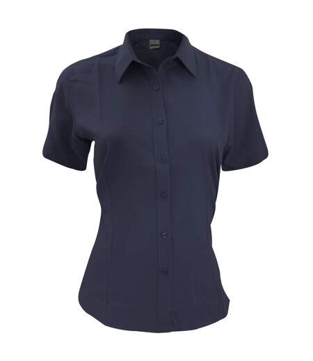 Henbury Womens/Ladies Wicking Anti-bacterial Short Sleeve Work Shirt (Navy)