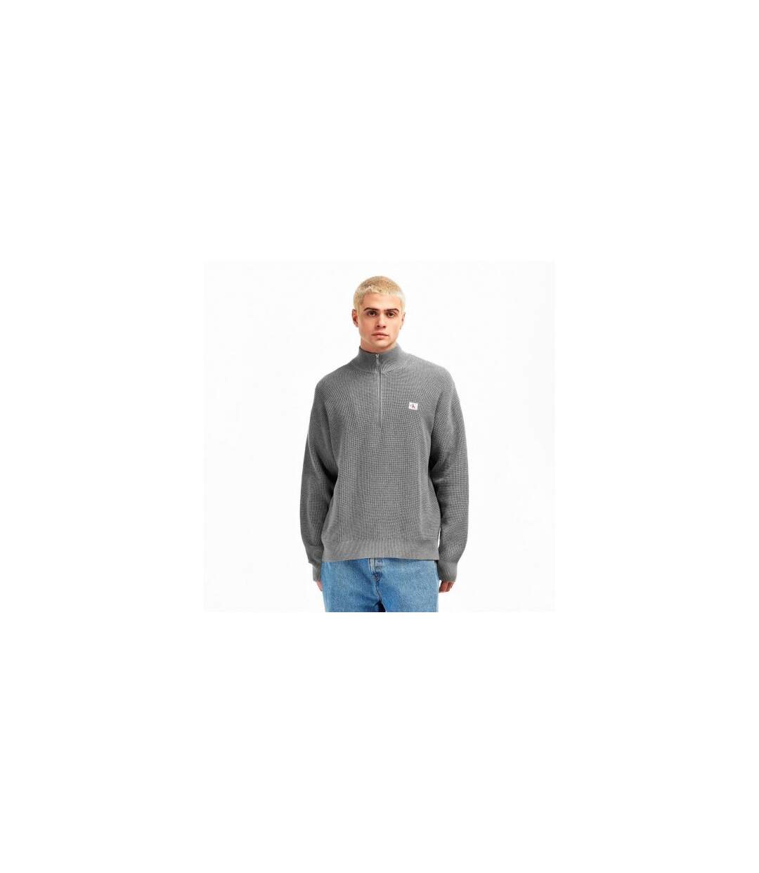Mens Waffle Knit Quarter Zip Jumper Grey Heather Calvin Klein-1