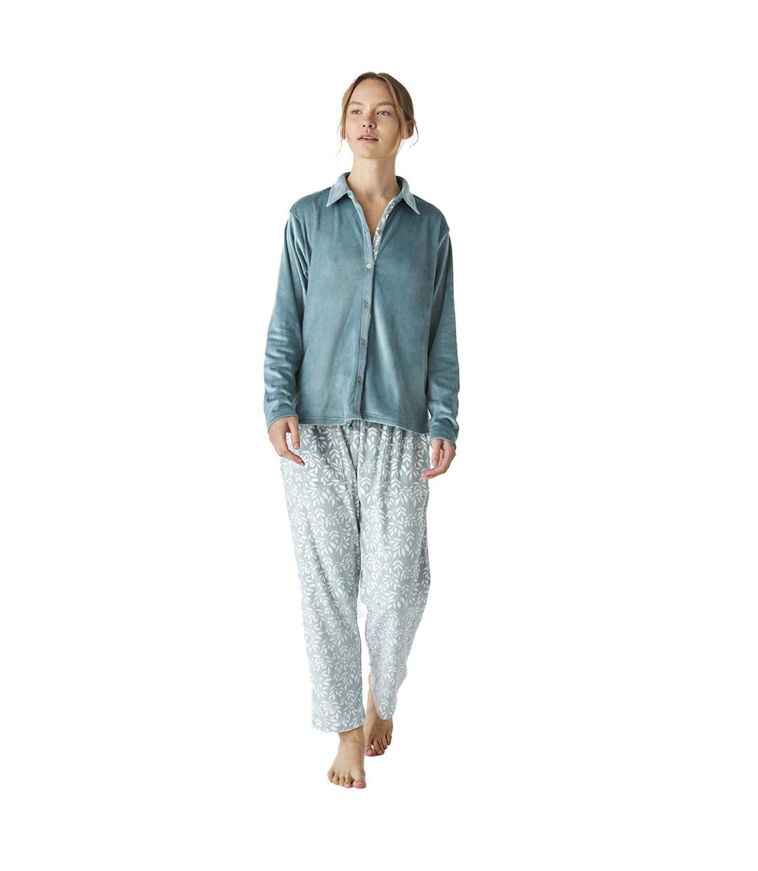 JJBEP1001 Women's Velvet Long Sleeve Button Pajamas-1