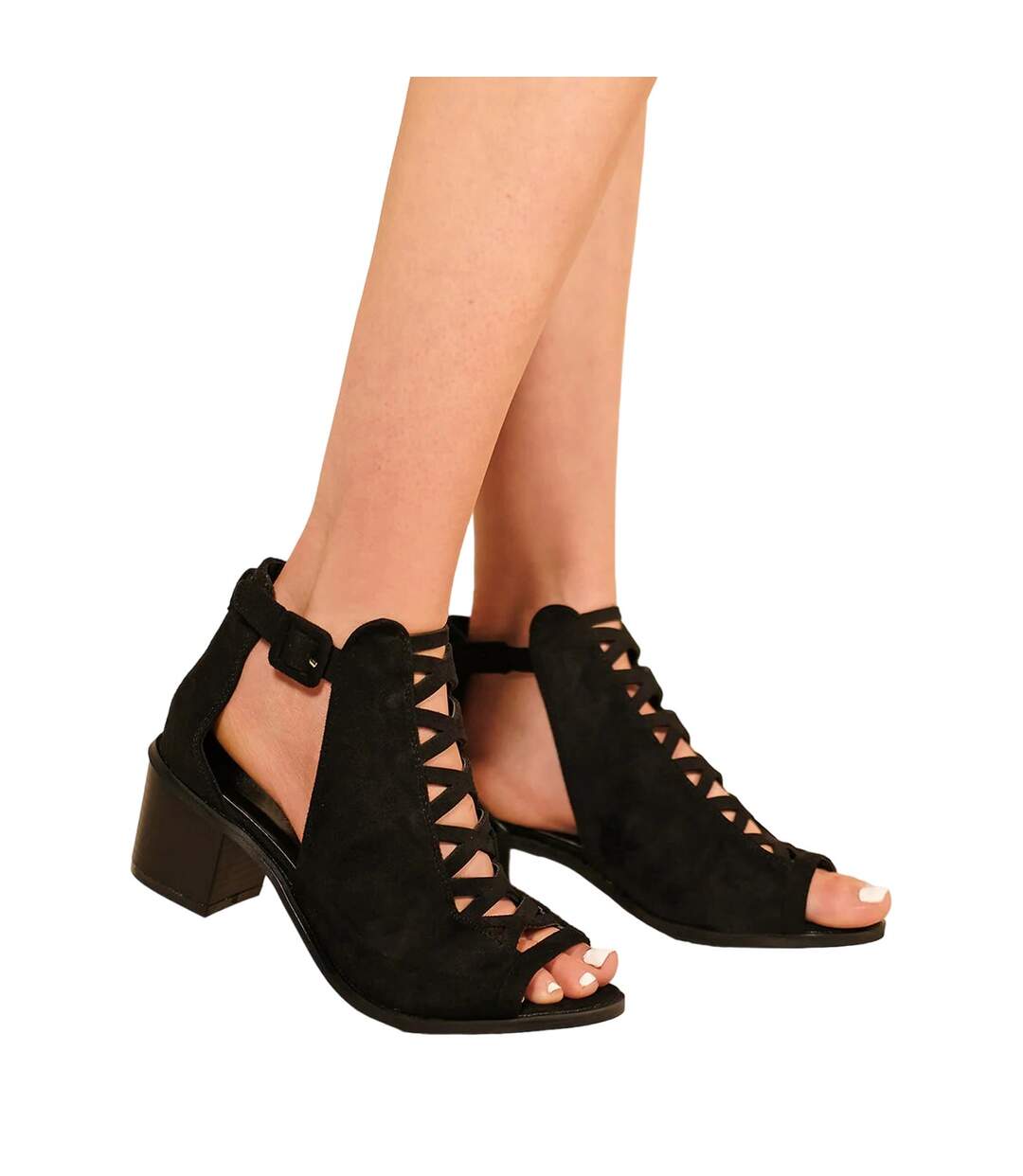 Womens/ladies Reydah Criss-cross Faux Suede Block Heel Sandals Black Where´s That From-1