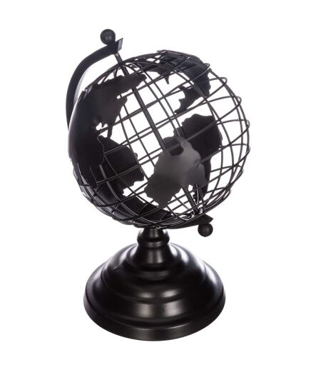 Globe terrestre en métal - Noir - H. 28 cm