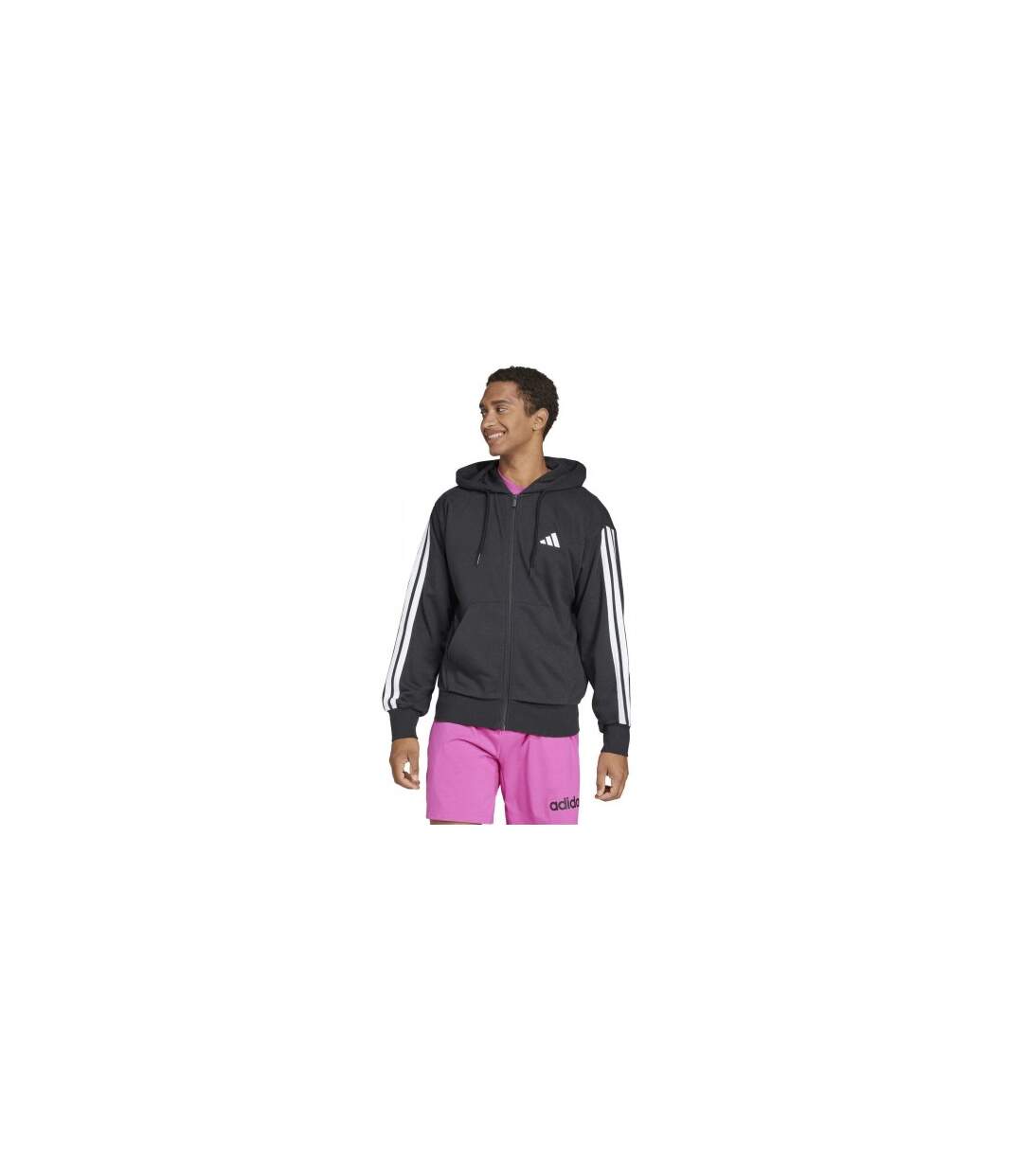 Mens 3 Stripes Full Zip Hoodie Black White Adidas-1