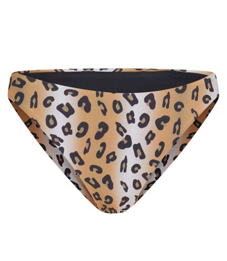 Womens/ladies Leopard Print Reversible Bikini Bottoms Black Brown Brave Soul