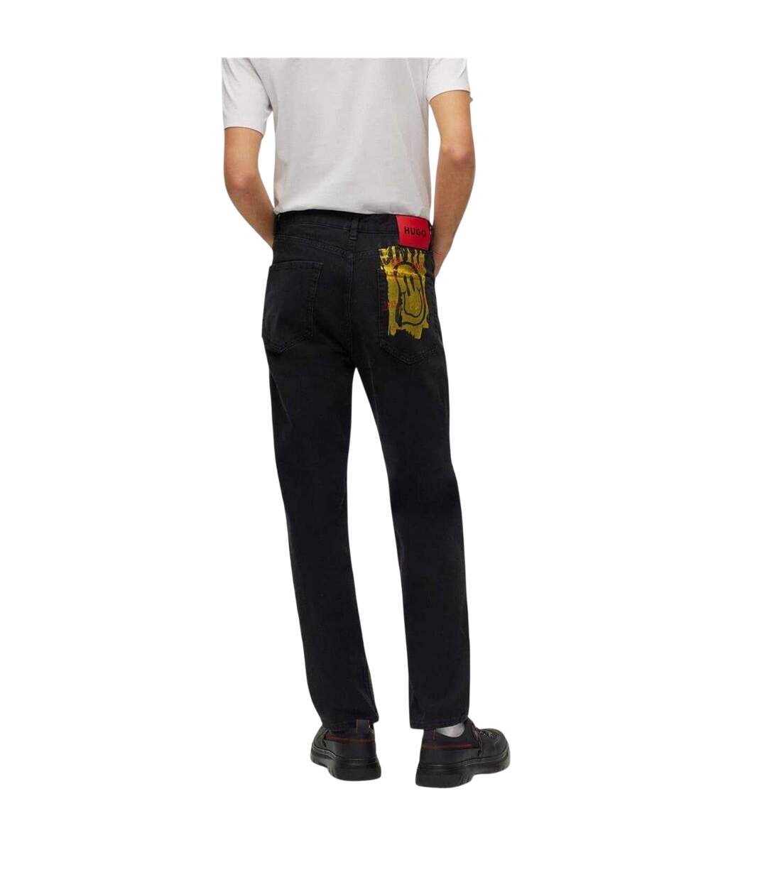 Mens Graffiti Face 5 Pockets Slim Jeans Black Hugo-3