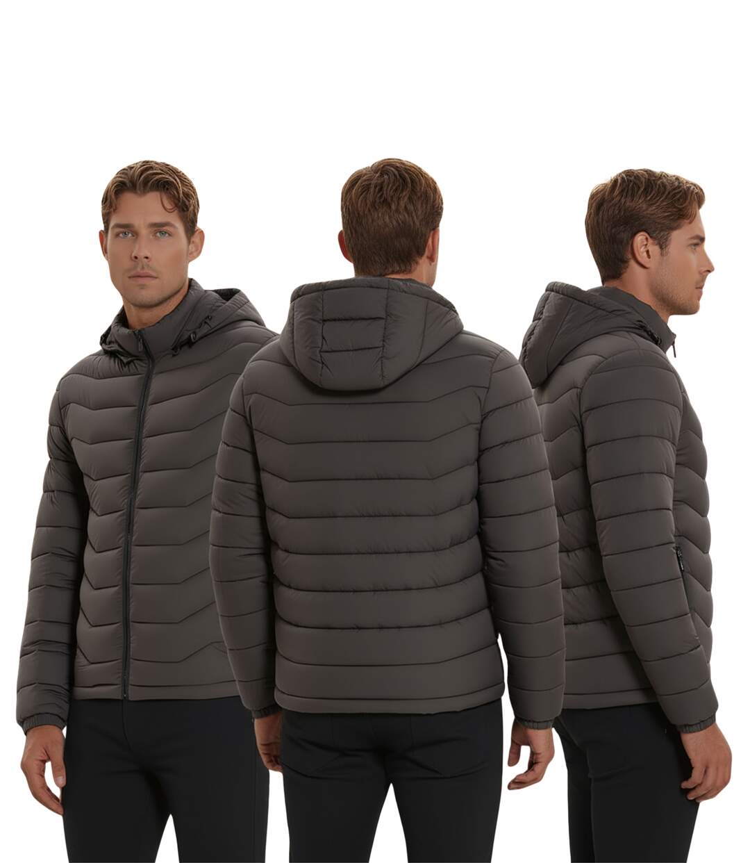 Doudoune homme manches longues hiver avec capuche amovible - Gris foncé, style casual et confort optimal-2