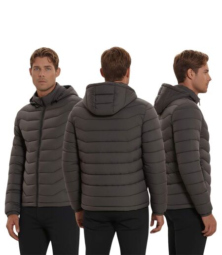 Doudoune homme manches longues hiver avec capuche amovible - Gris foncé, style casual et confort optimal