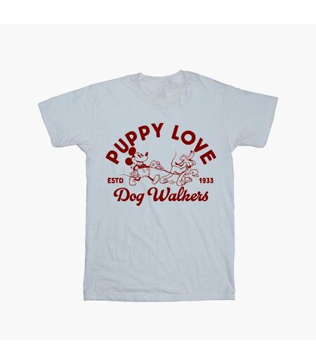 Disney Femme/Les femmes Mickey Mouse Puppy Love Cotton Boyfriend T-Shirt (Blanc) - UTBI38070