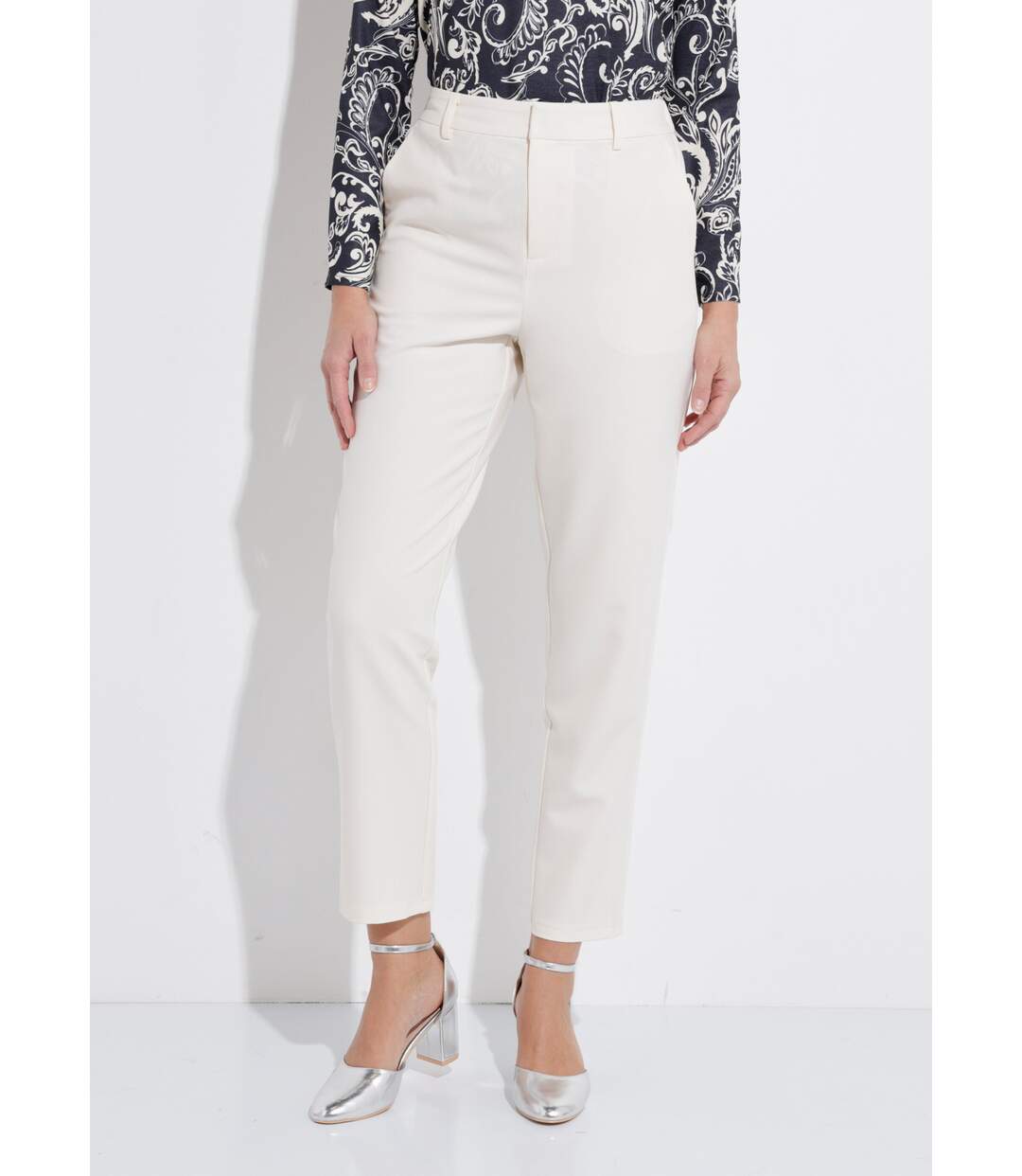 Pantalon droit tailleur fluide taille élastiquée-1