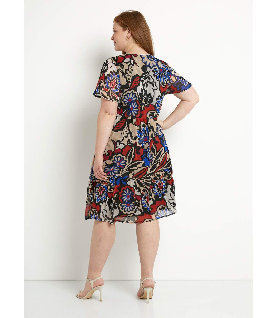 Robe courte évasée volantée voile imprimé-2