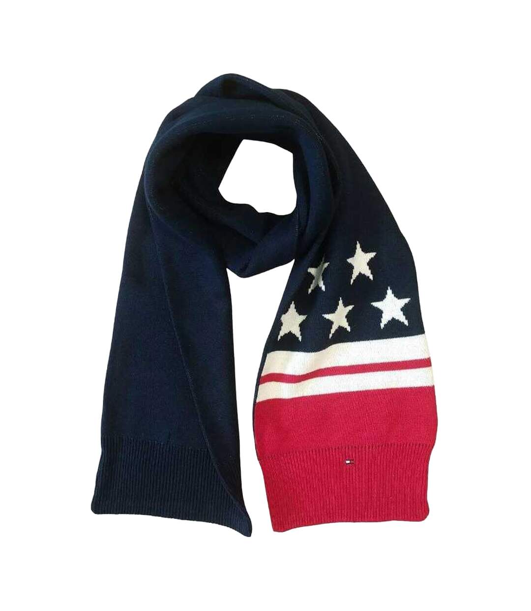 Childrens/kids Stars Knitted Scarf L Red White Navy Blue Tommy Hilfiger-1