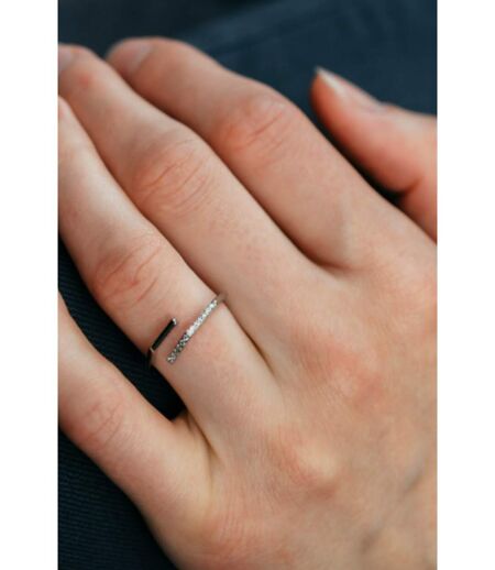 Hexagonal Silver Elegant Zircon Geometric Stackable Ring