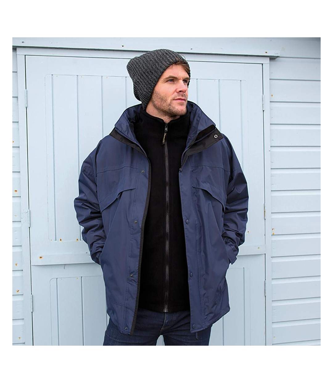 Veste Imperméable Coupe-vent 3 En 1 Homme Bleu Marine Result-1