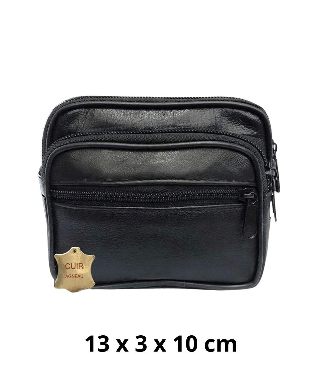 Porte monnaie compact en cuir agneau noir pour homme-1