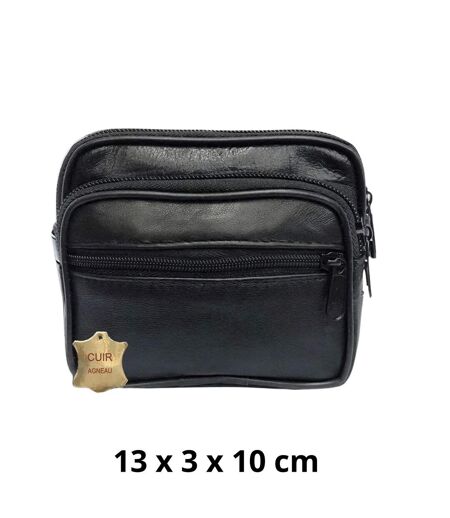 Porte monnaie compact en cuir agneau noir pour homme
