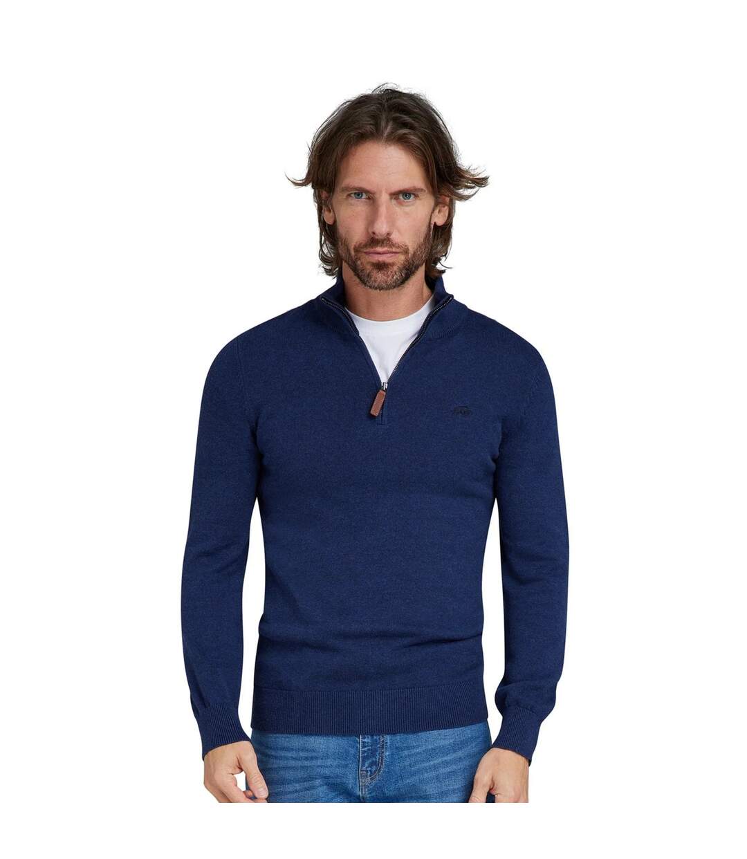 Mens knitted quarter zip classic sweatshirt navy Raging Bull