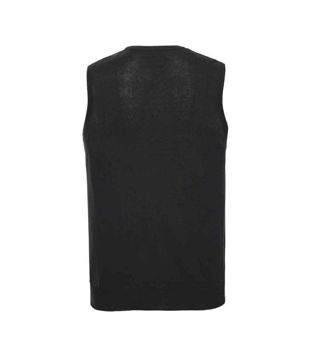 Mens knitted v neck sleeveless sweatshirt black Russell Collection