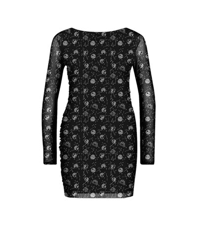 Nightmare Before Christmas Womens/Ladies Skull Mesh All-Over Print Bodycon Dress (Black)