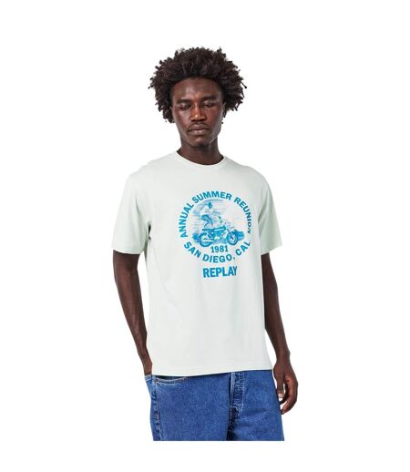 T-shirt Motif/style Moto Homme Turquoise Pâle Replay