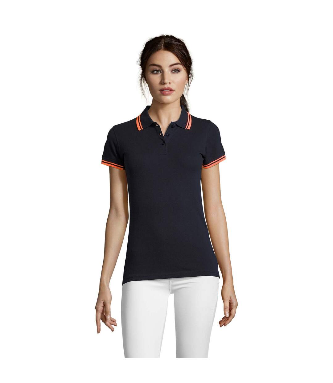 Polo manches courtes pasadena femme bleu marine/orange SOLS