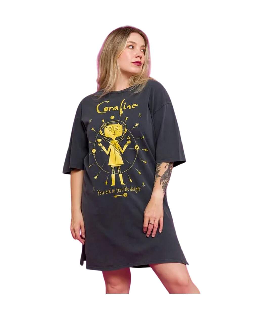 Robe T-shirt You Are In Terrible Danger Femme Charbon Coraline-1